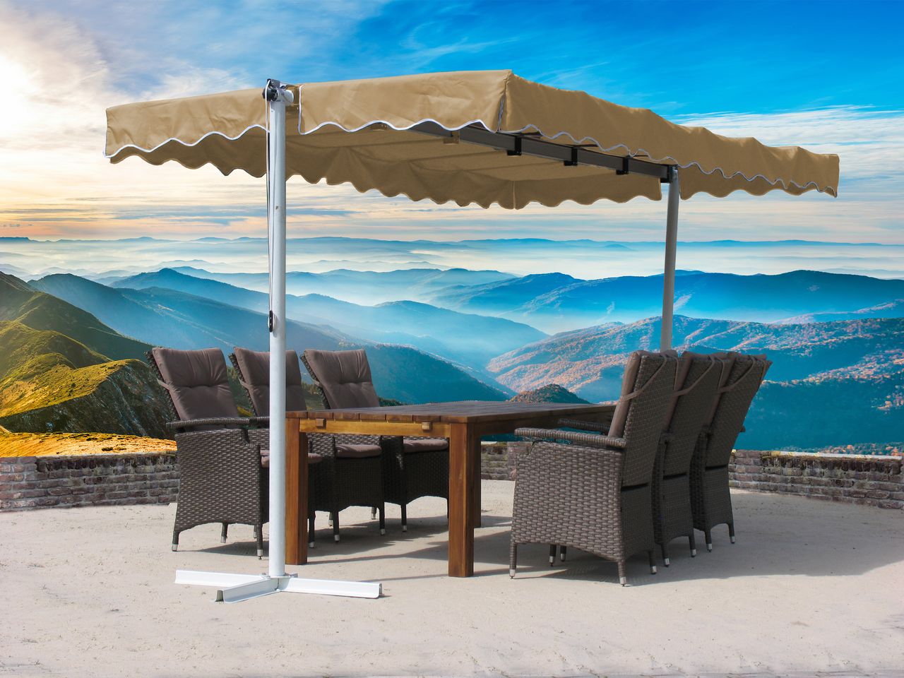 Grasekamp Standmarkise Dubai Beige 375 x 225 cm Terrassenüberdachung Raffmarkise Mobile Markise