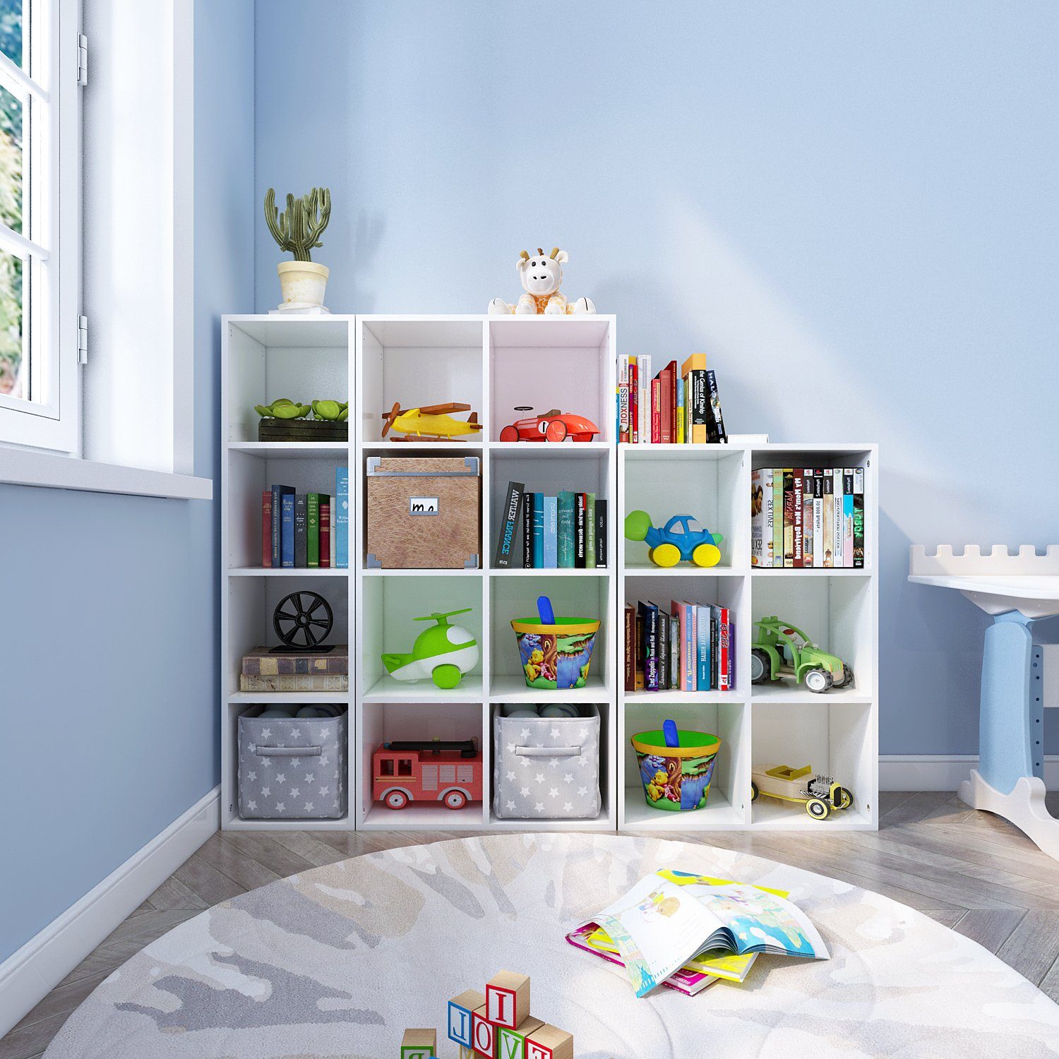 Mondeer Bücherregal Würfelregal, Standregal, Wandregal, Bücherschrank aus Holz mit 4 Fächer, Weiß