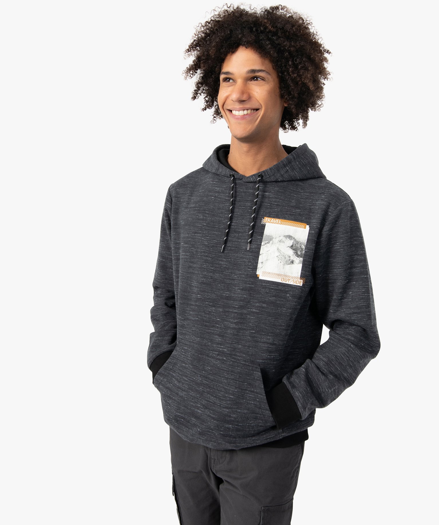 Sweat homme à capuche aspect chiné gris | GEMO