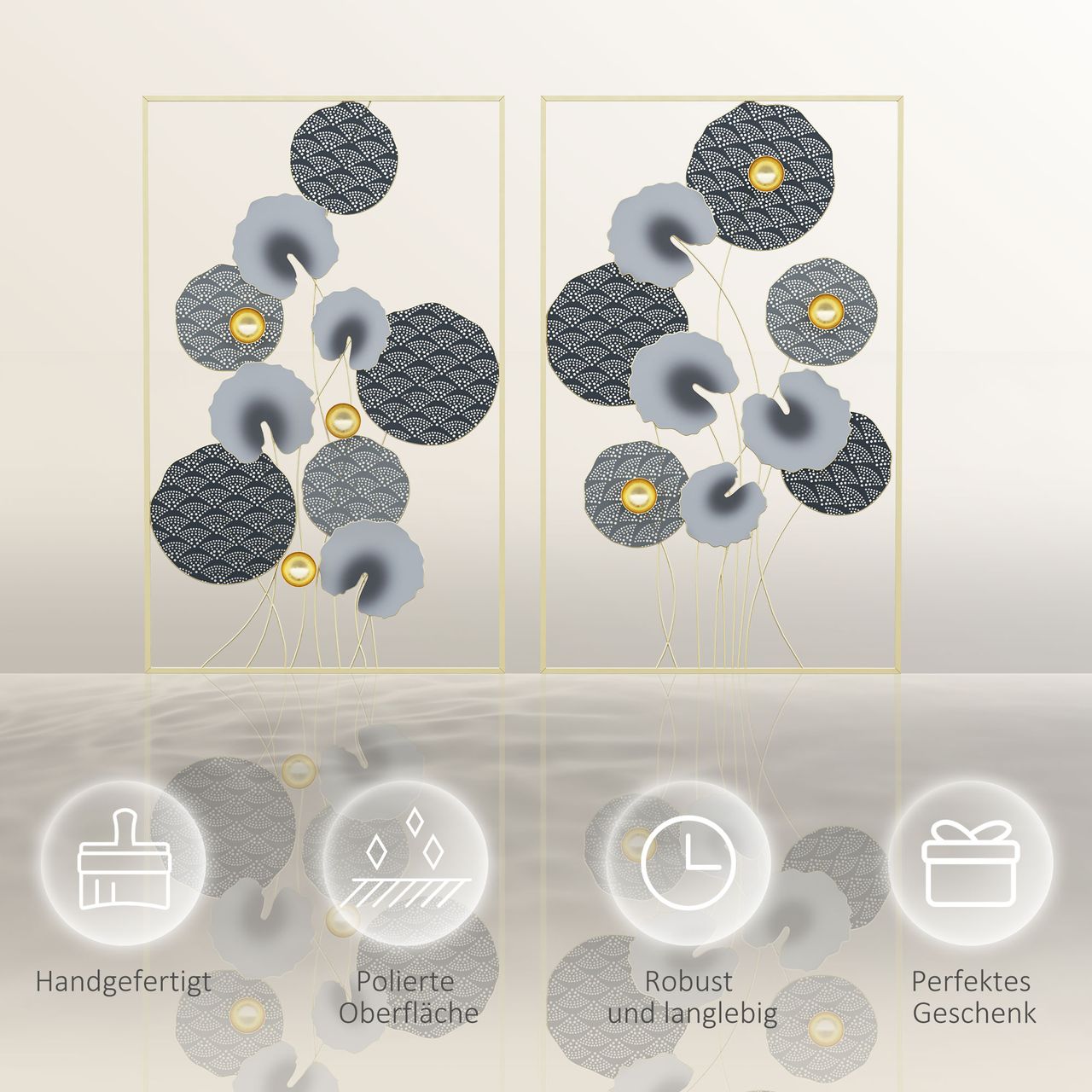 HOMCOM 2-Set 3D-Wandbild aus Metall Grau 50 x 80 cm