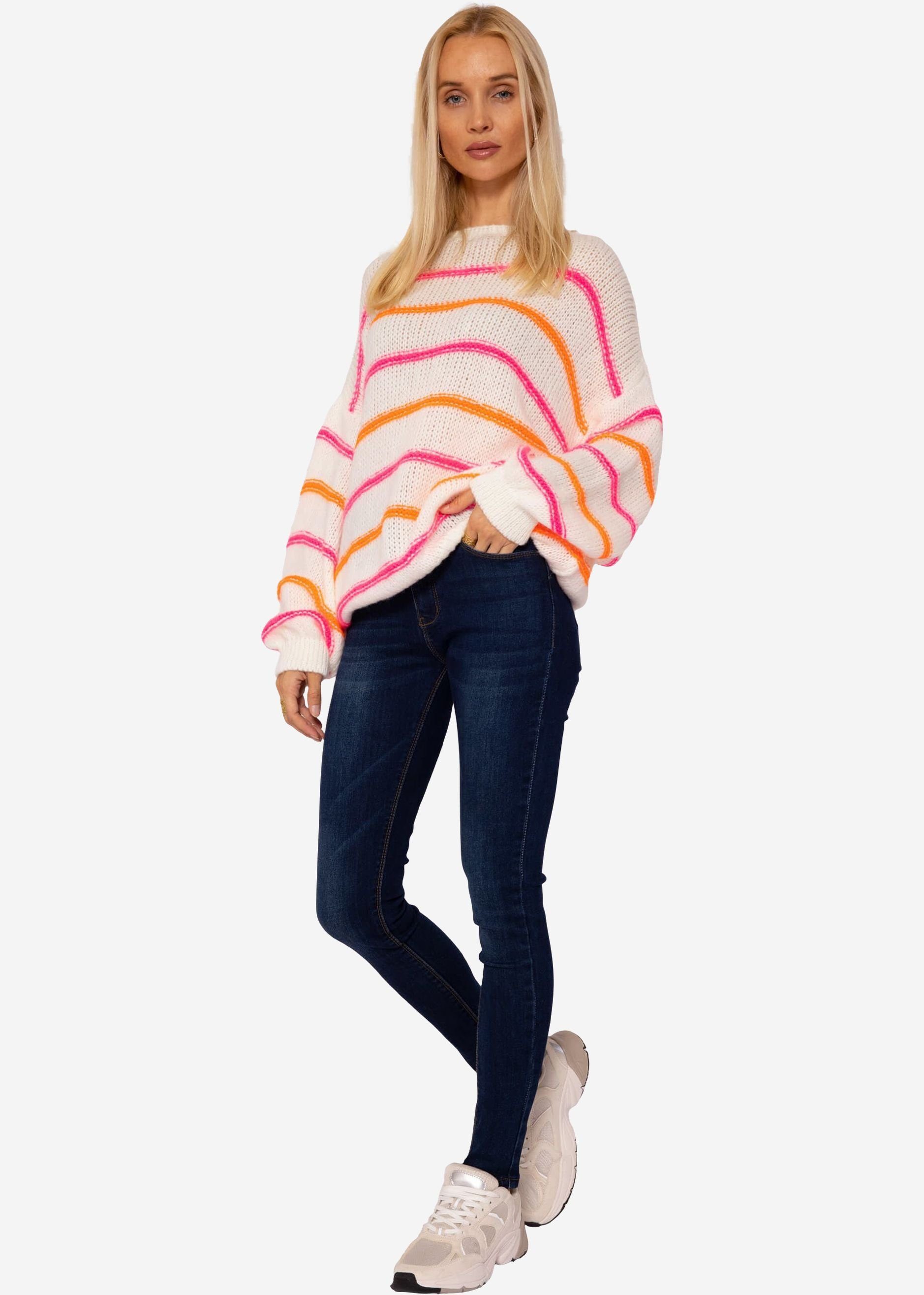 SASSYCLASSY Strickpullover Oversize Pullover Damen aus weichem Grobstrick Lässiger Strickpullover mit weitem Rundhalsausschnitt Made in Italy