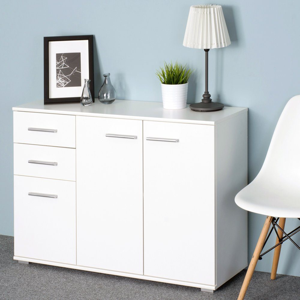 Casaria Kommode Alba DB101, mit 3 Türen 2 Schubladen 107x75x35 cm spiegelbarer Aufbau Holz