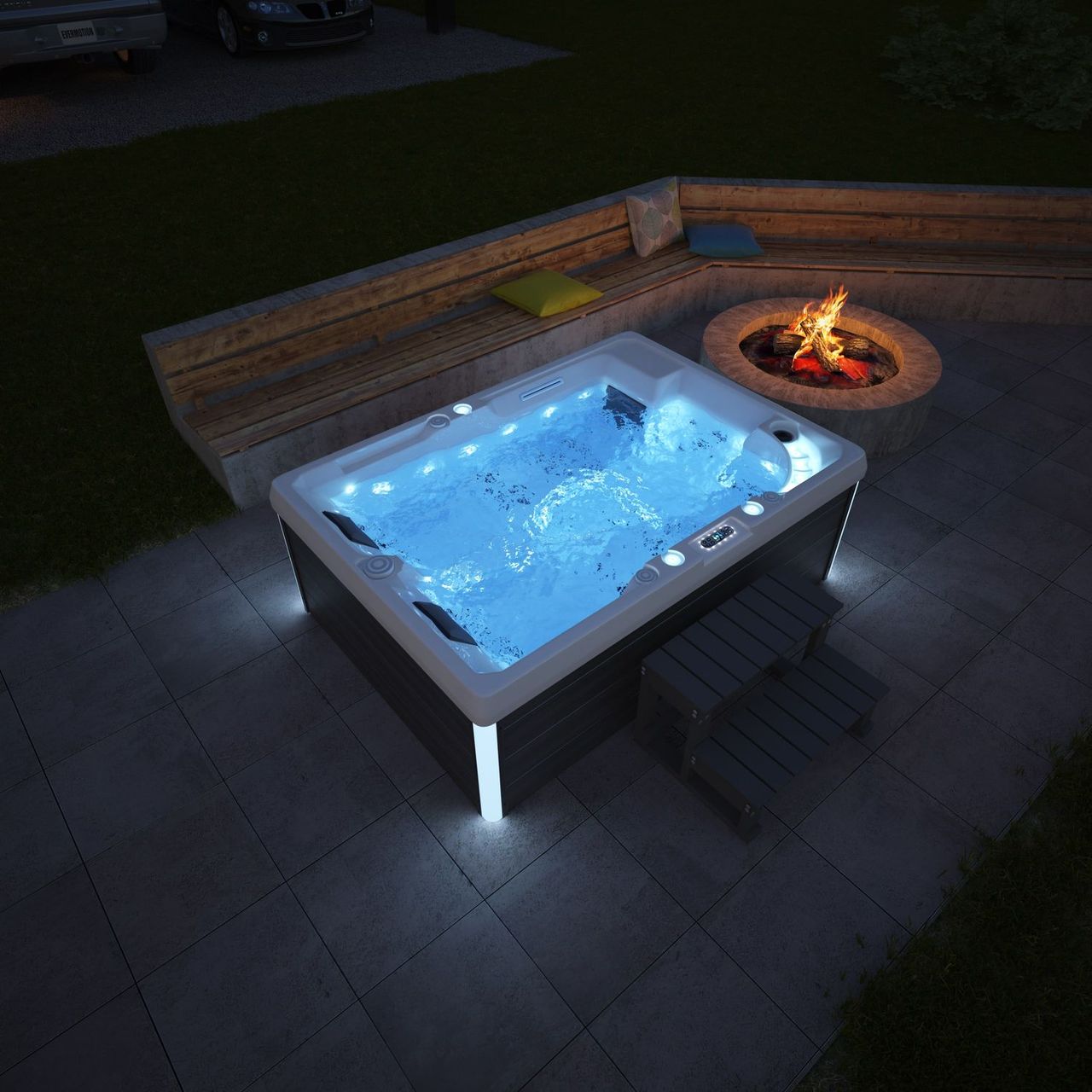 TroniTechnik Outdoor Whirlpool Elba inkl. Heizung, Hydromassage, Bluetooth und Farblicht