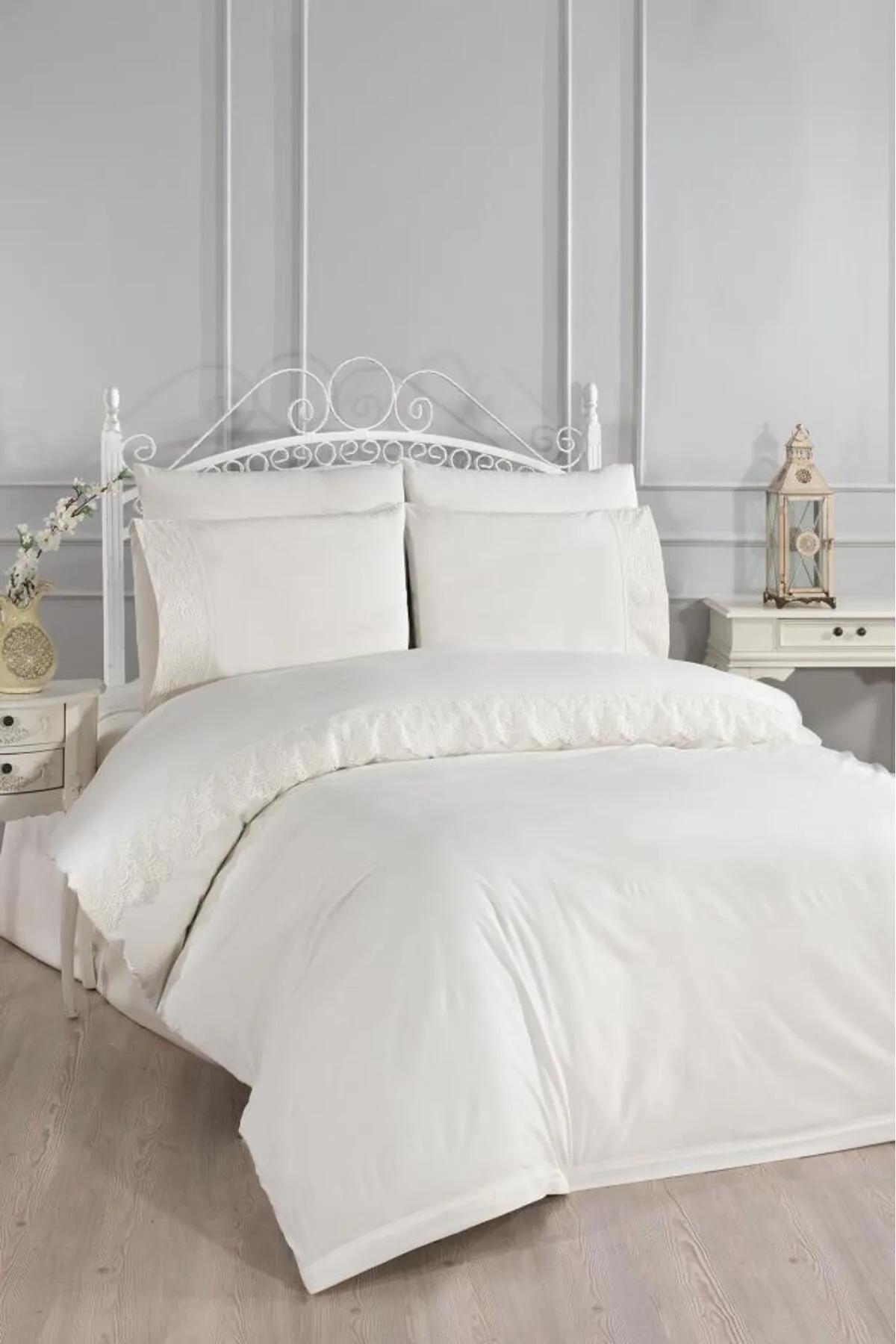 Çeyiz Diyarı  Bettwäscheset Kuris mit französischer Spitze, Creme
