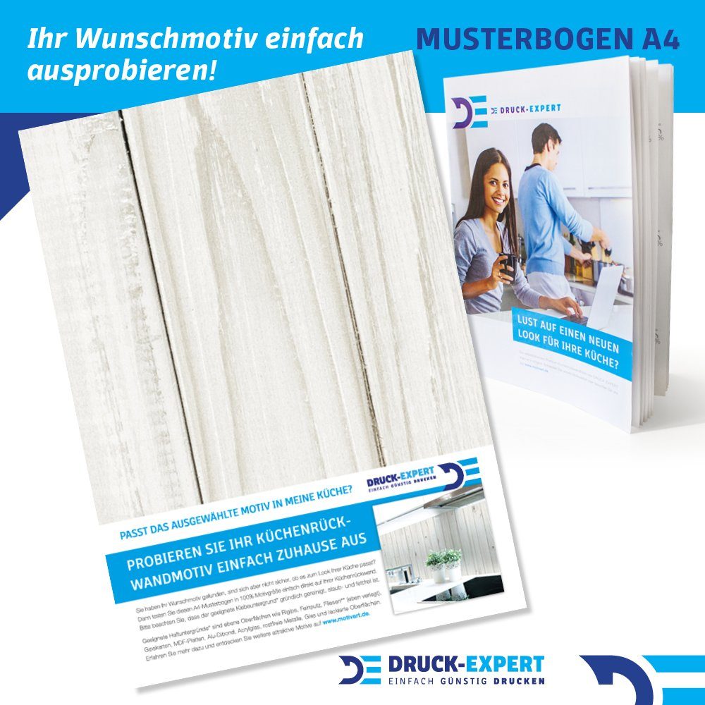 DRUCK-EXPERT Küchenrückwand Küchenrückwand Holzwand Weiß Premium Hart-PVC 0,4 mm selbstklebend