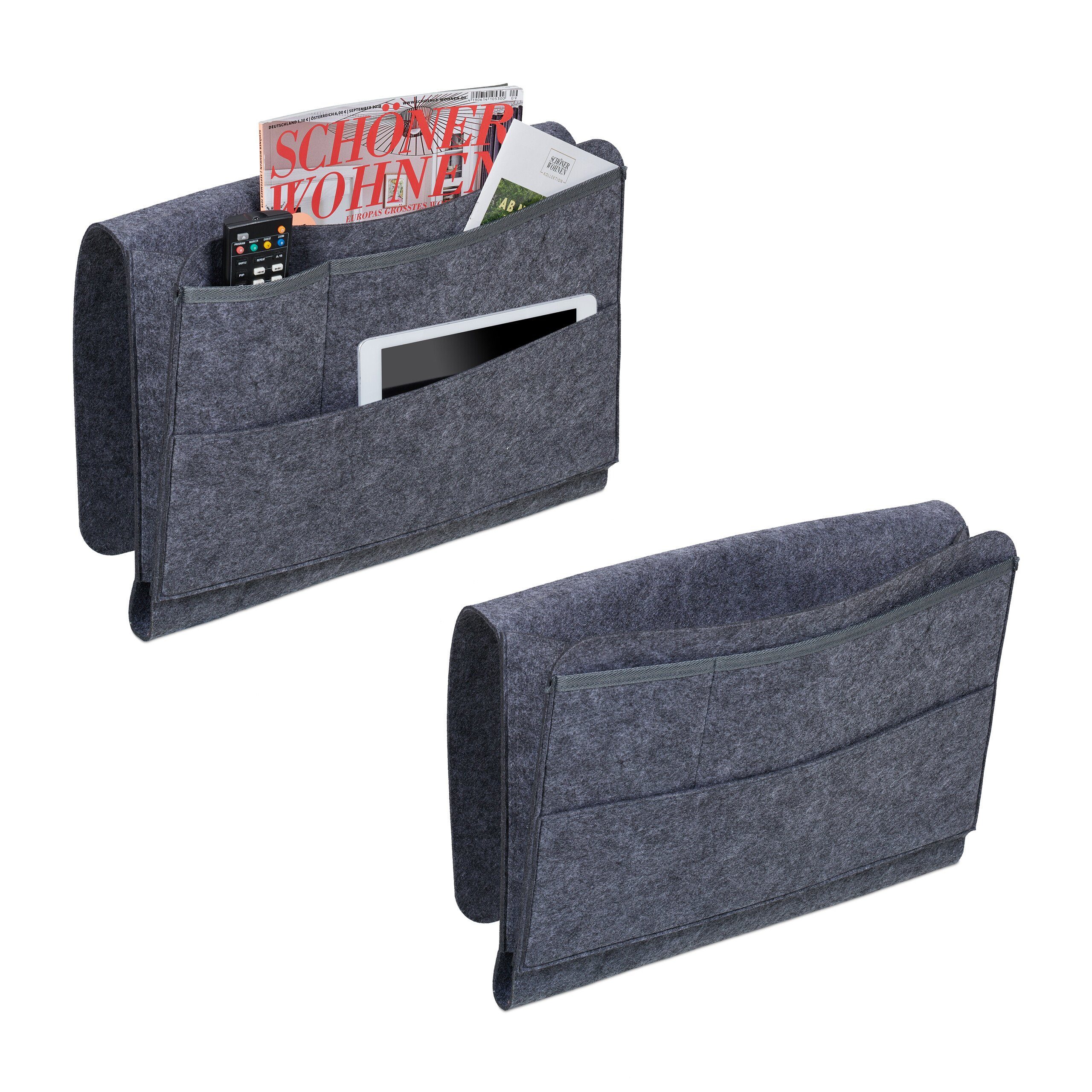 relaxdays Betttasche Betttasche mit 4 Fächern 2er Set