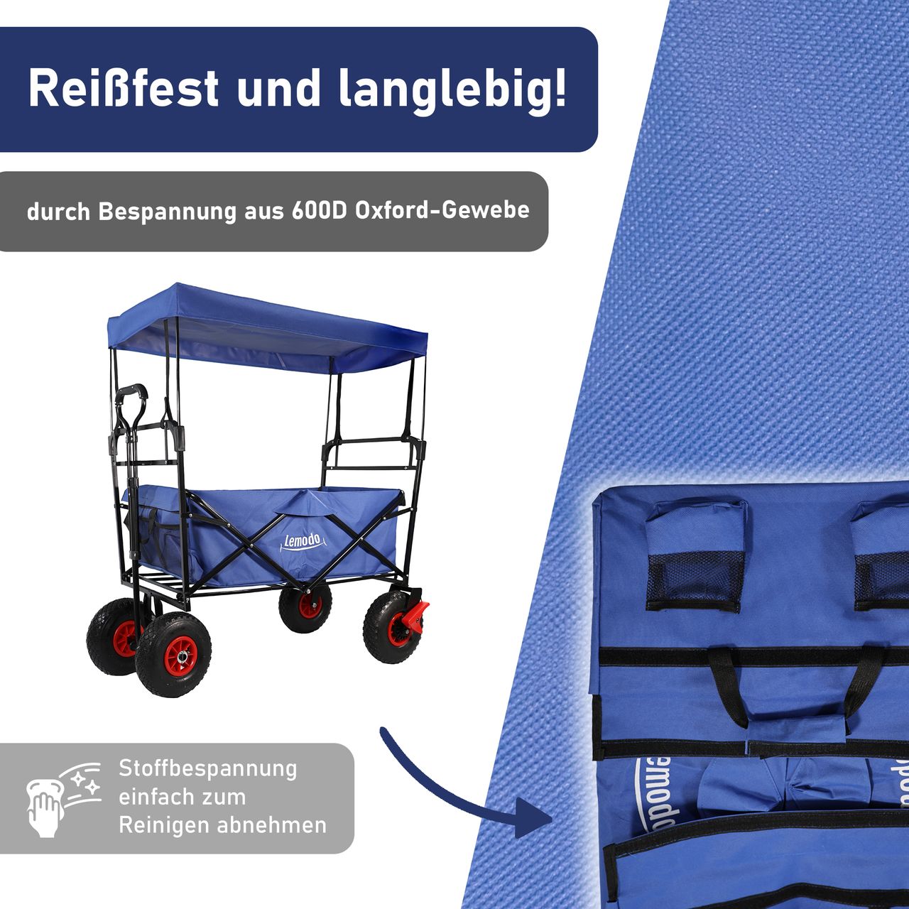 Lemodo Bollerwagen faltbar mit Dach, blau