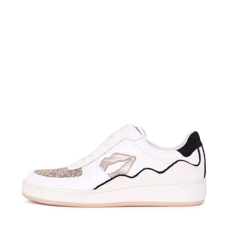 Baskets en cuir Loulou blanc rose gold glitter