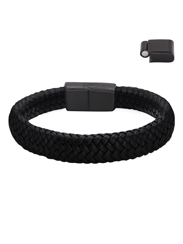 Steel_Art Herrenarmband Lederarmband Nelio in schwarz günstig kaufen