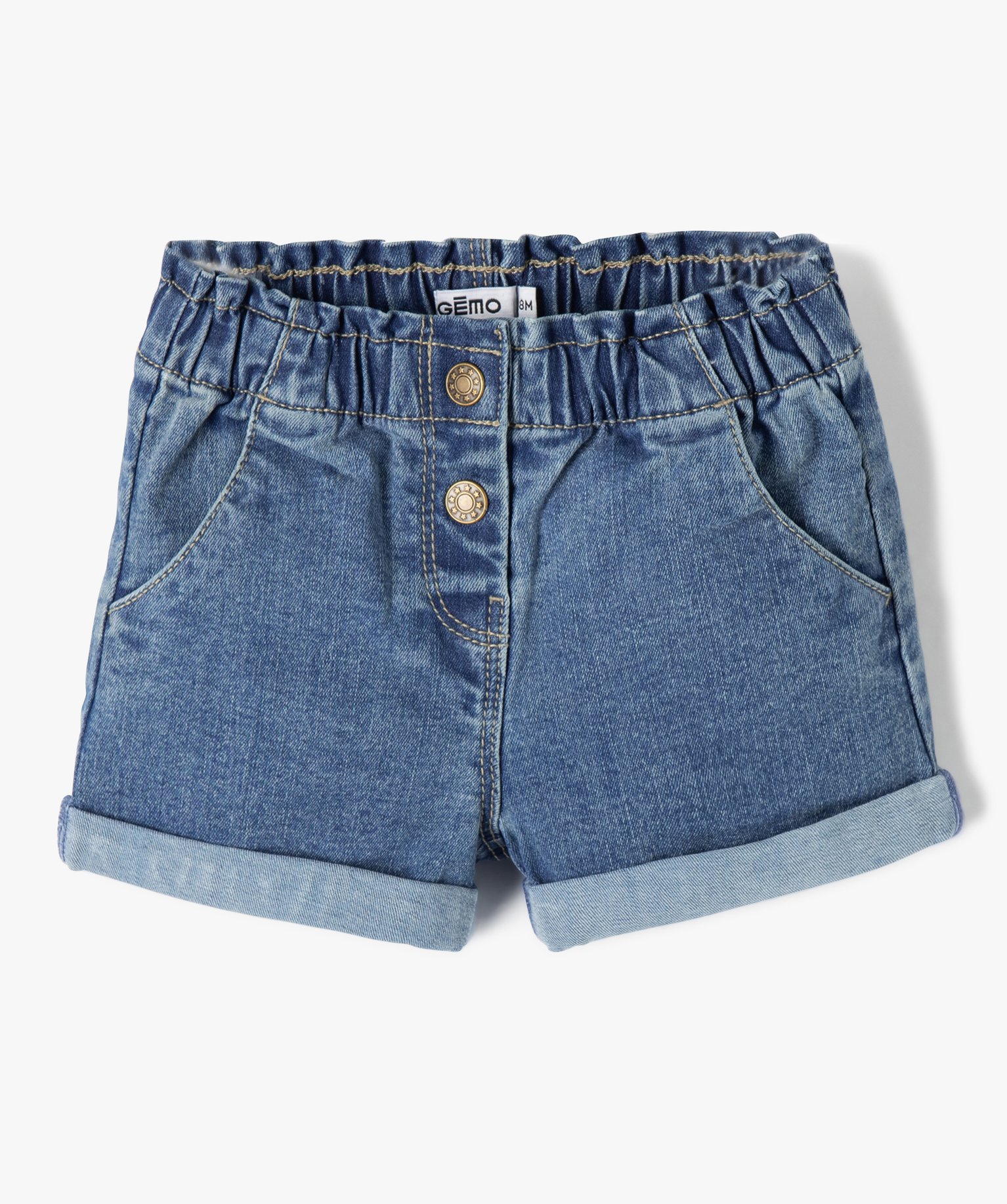 Short en jean bébé fille uni avec revers et taille élasti... denim | GEMO