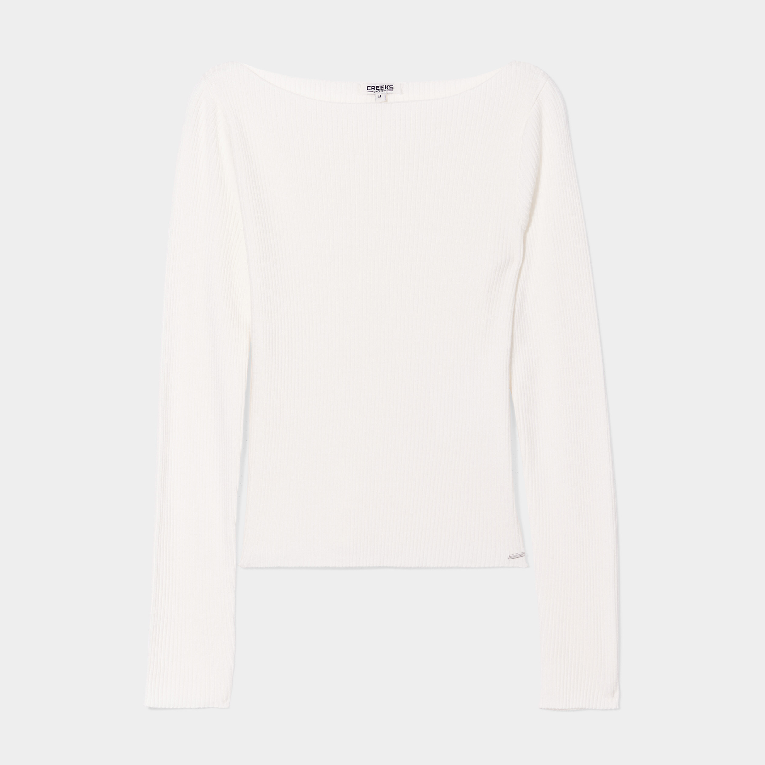 Pull côtelé court col bateau Creeks blanc femme | La Halle