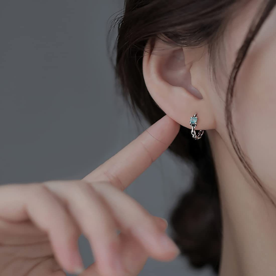 POCHUMIDUU Paar Ohrhänger 925 Sterling Silber Blau CZ Hoop Ohrringe (2-tlg., Link Hoop Ohrringe Retro Huggie Hoop Ohrringe), für Frauen Teenager Mädchen