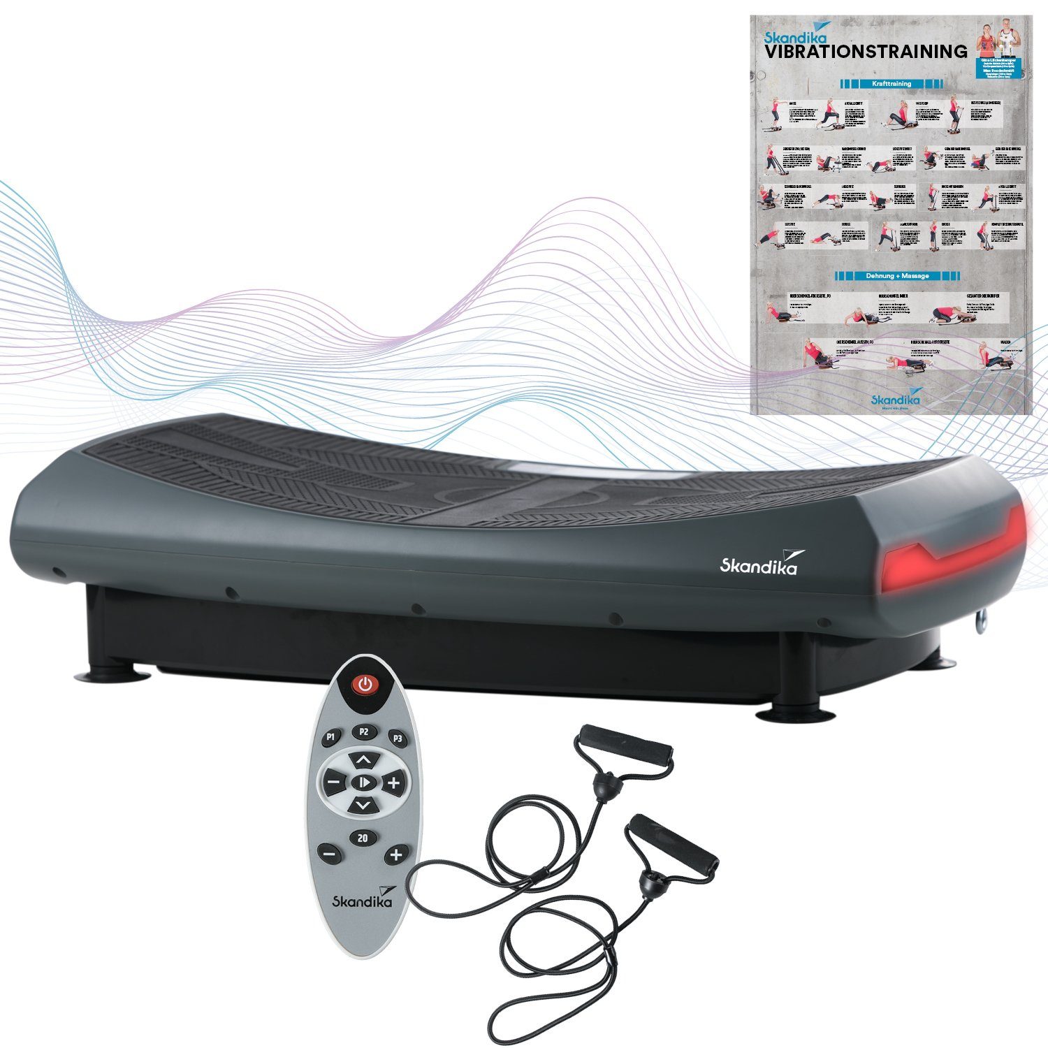 Skandika Vibrationsplatte 4D Vibration Plate V2000 (grau), Curved Design, 2 Kraftvolle Motoren, Flüsterleise