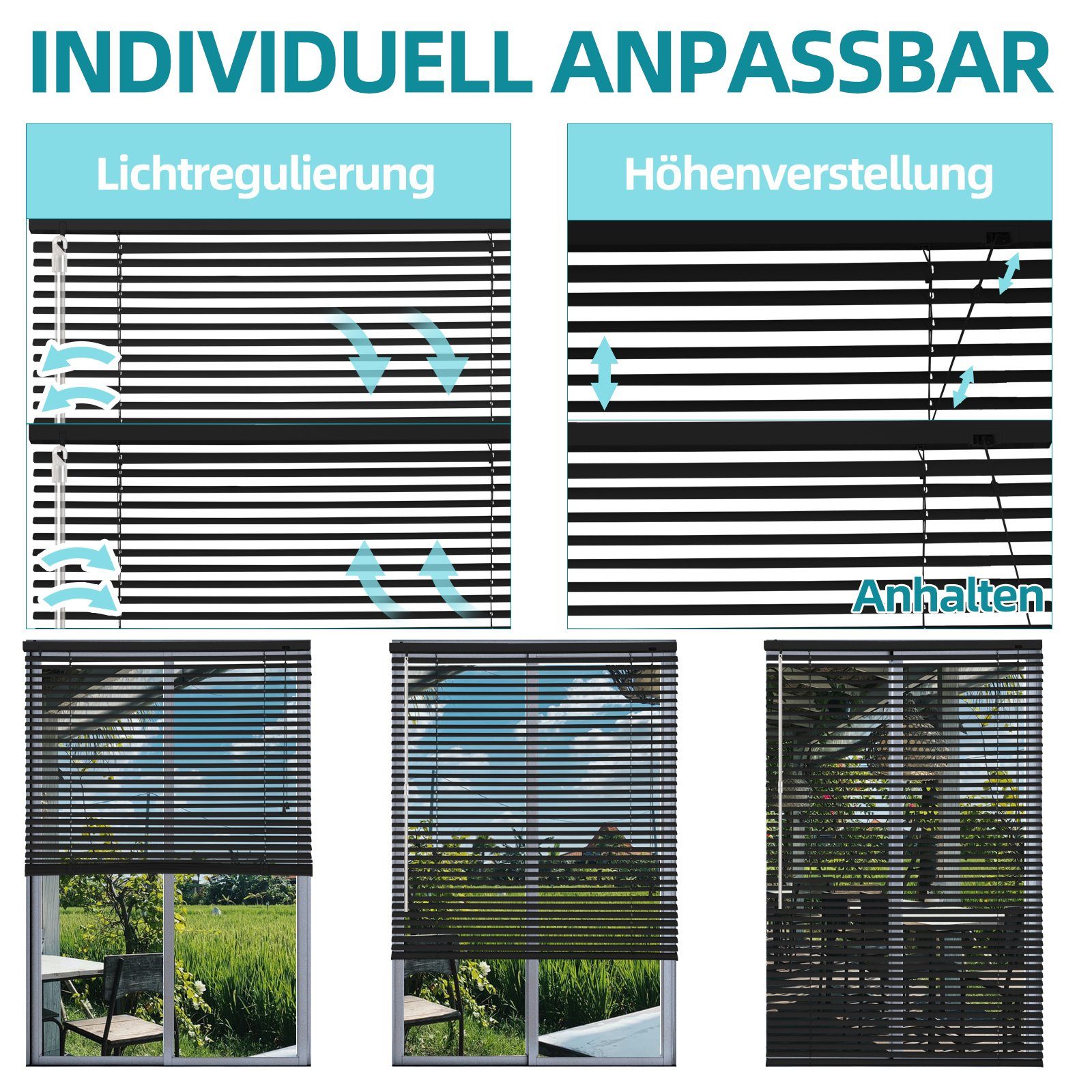 Jalousie Aluminium-Jalousie ohne Bohren, Klemmfix-Jalousie für fenster, Sekey, freihängend, 25mm Alu-Lamellen, mit Bohren, inklusive Montagematerial