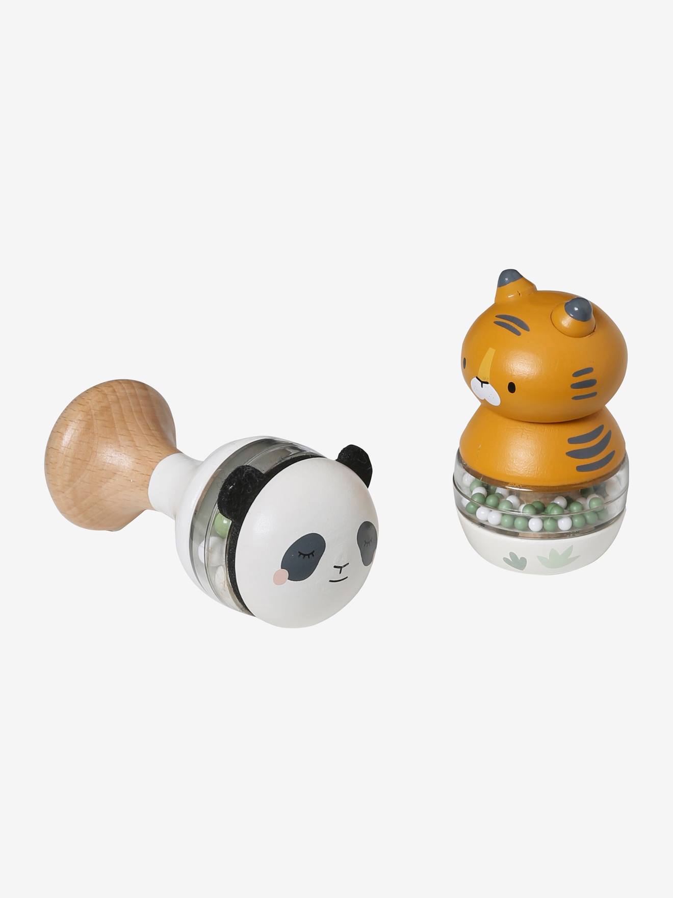 Vertbaudet 2er-Set Baby Rasseln FSC - gelb tiger/pandafreunde