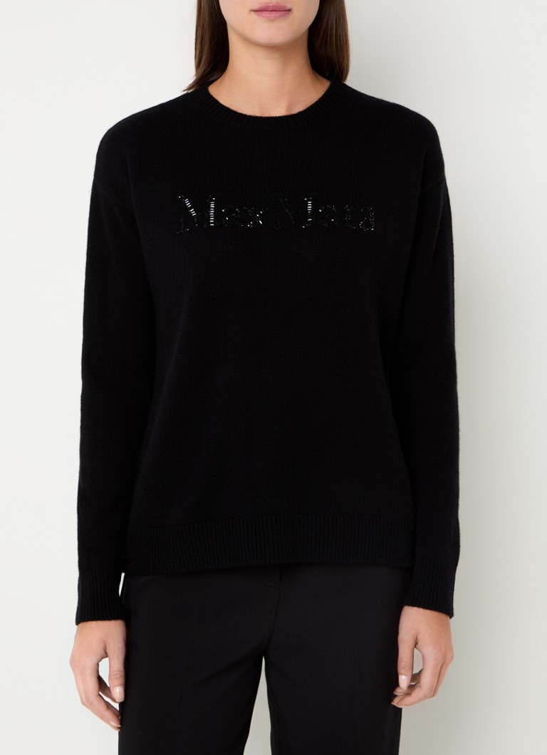 Jemne pletený pulóver MaxMara Kassel zo zmesi kašmíru s kamienkami a logom