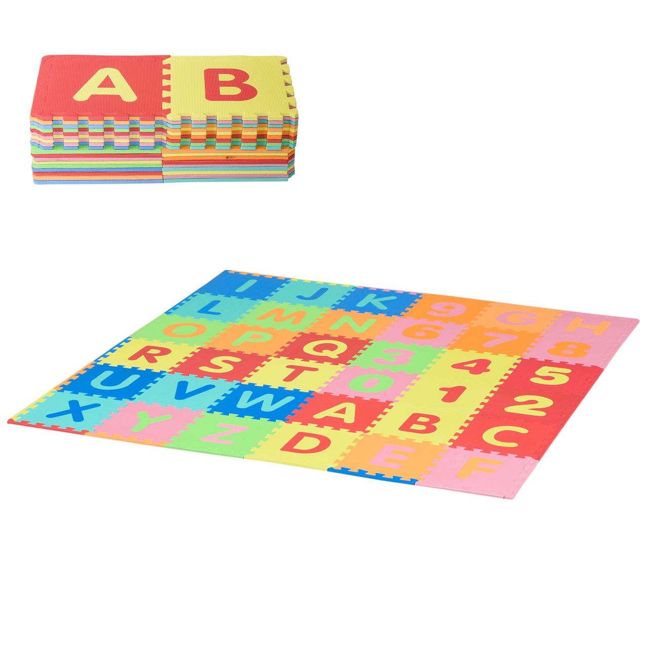 HOMCOM 60-teilige Kinder Puzzlematte Spielmatte Kinderspielteppich Spielteppich für Baby & Kinder pädagogische Spielmatte mit Buchstaben und Zahlen EVA mehrfarbig 31,5 x 31,5 cm