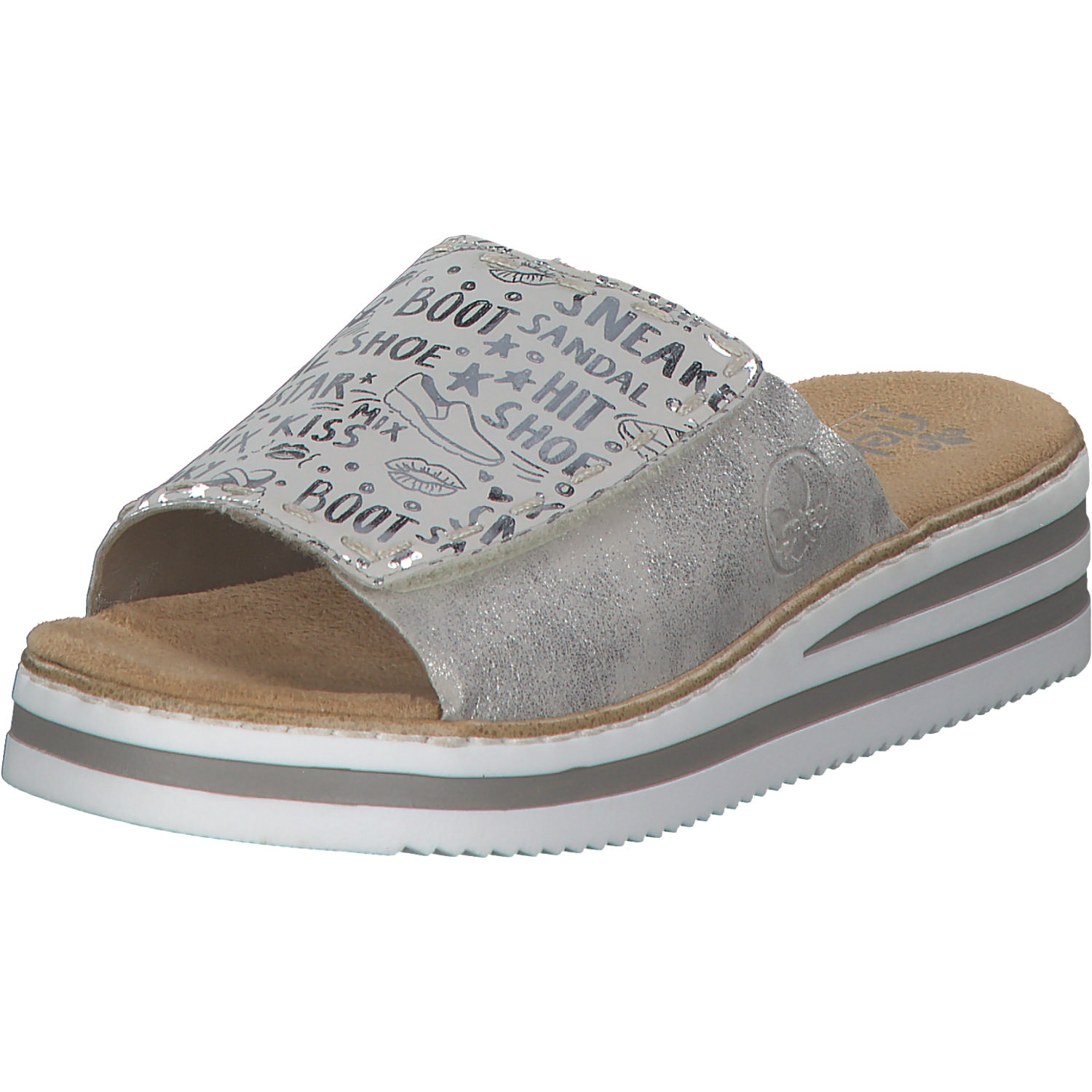 Rieker V0290, Plateau-Pantoletten, Damen, kreide-silver/fog-silver