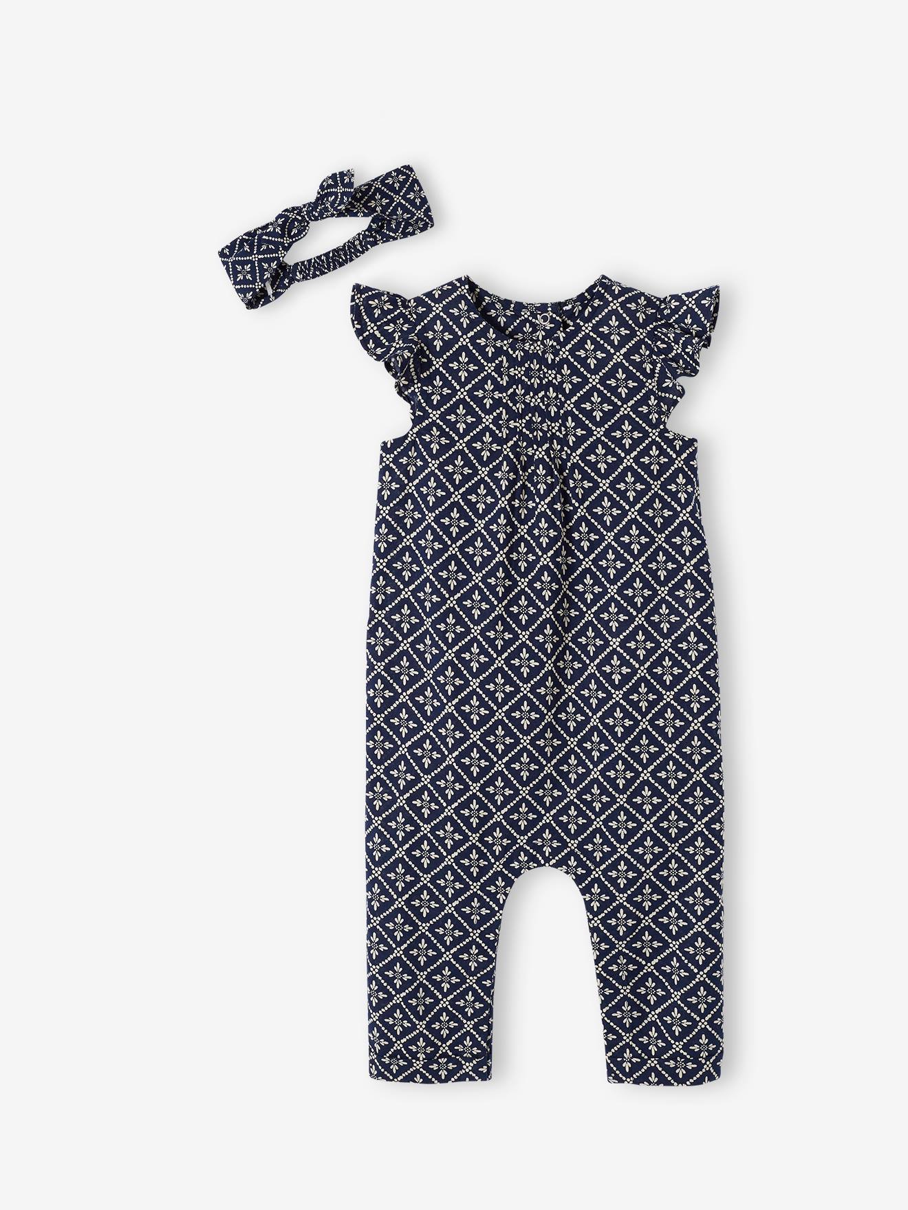 Vertbaudet Mädchen Baby-Set: Overall & Haarband - rosa bedruckt