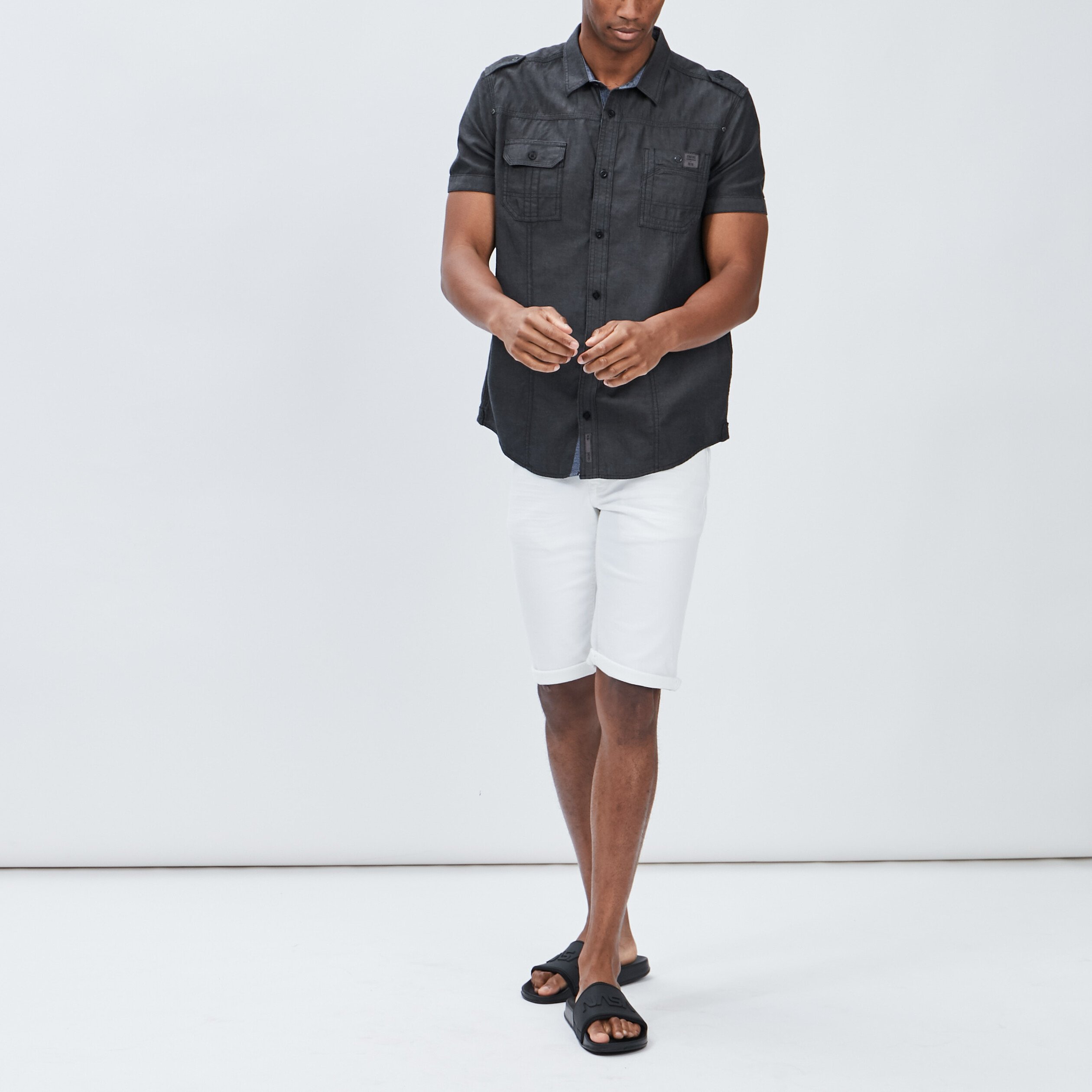 Chemise manches courtes Creeks noir homme | La Halle