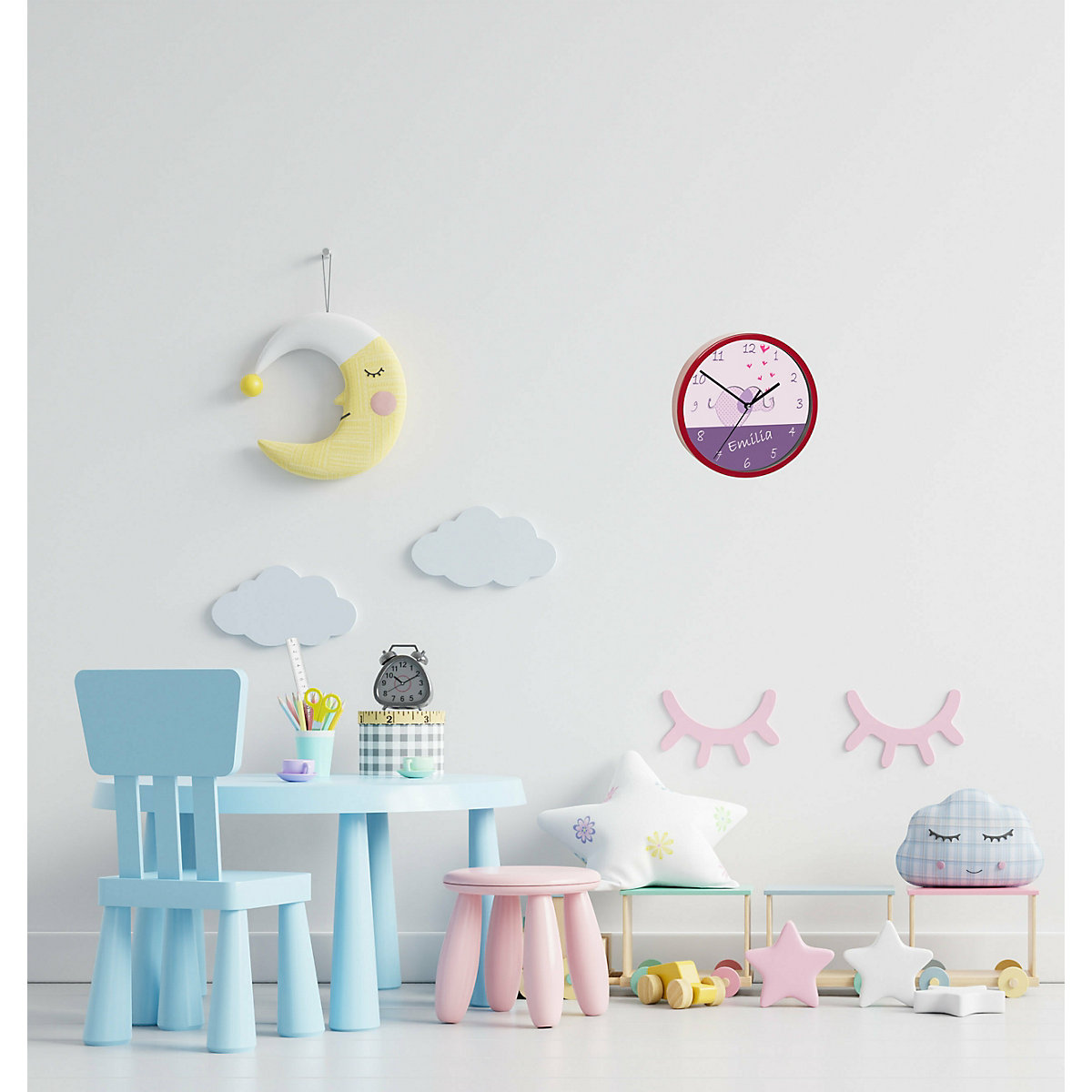 Kinder Wanduhr personalisiert mit Name Elefant lila