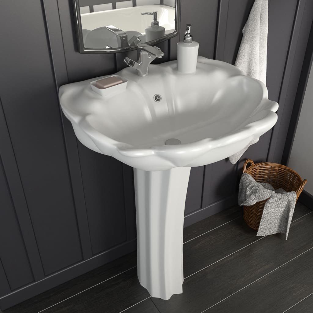 vidaXL Waschbecken Freistehendes Waschbecken mit Säule Keramik Weiß 580x510x200 mm