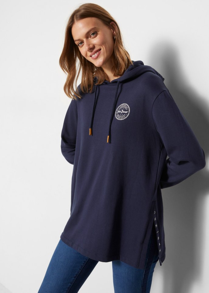 Long Kapuzensweatshirt mit Schlitz