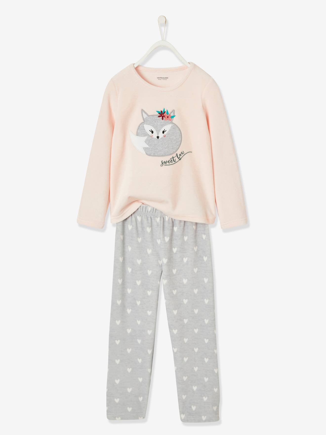 Pyjama velours fille renard rose clair