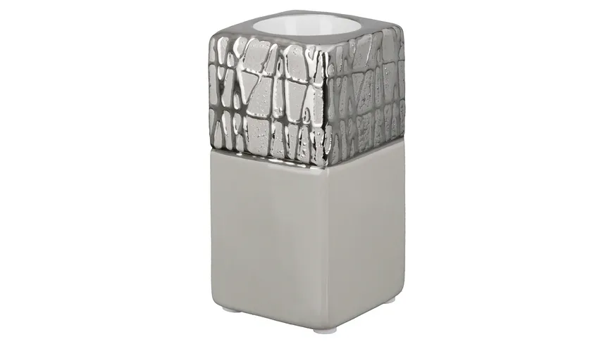 GILDE Keramik Teelichthalter Cabrera H=12,5cm silber, taupe
