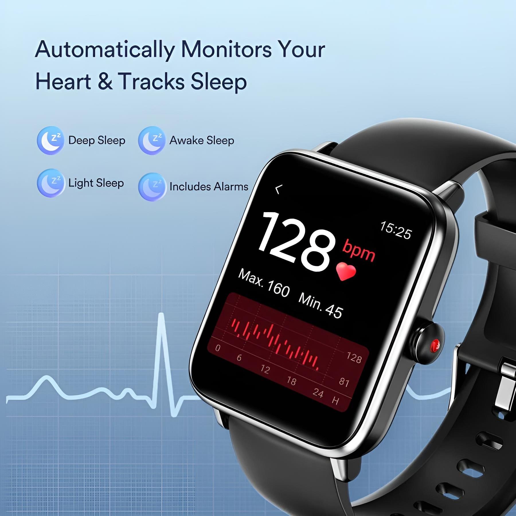 Diyarts GT01 Smartwatch (3,9 cm/1,55 Zoll) Sportuhr, Fitnessuhr, mit 14 Sportmodi, 5ATM-Wasserdichtigkeit, LCD-Touchscreen, SpO2, HR-Monitoring & intelligente Erinnerung