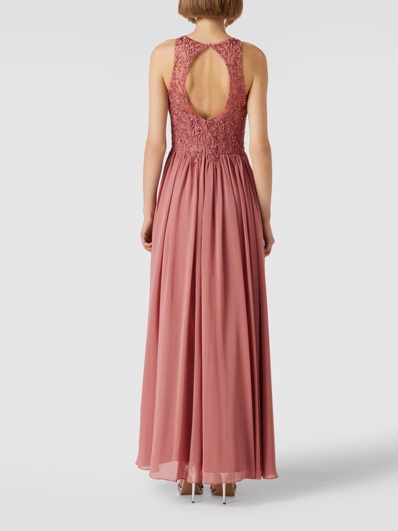 Abendkleid mit floralen Stickereien und Zierperlen in rosa