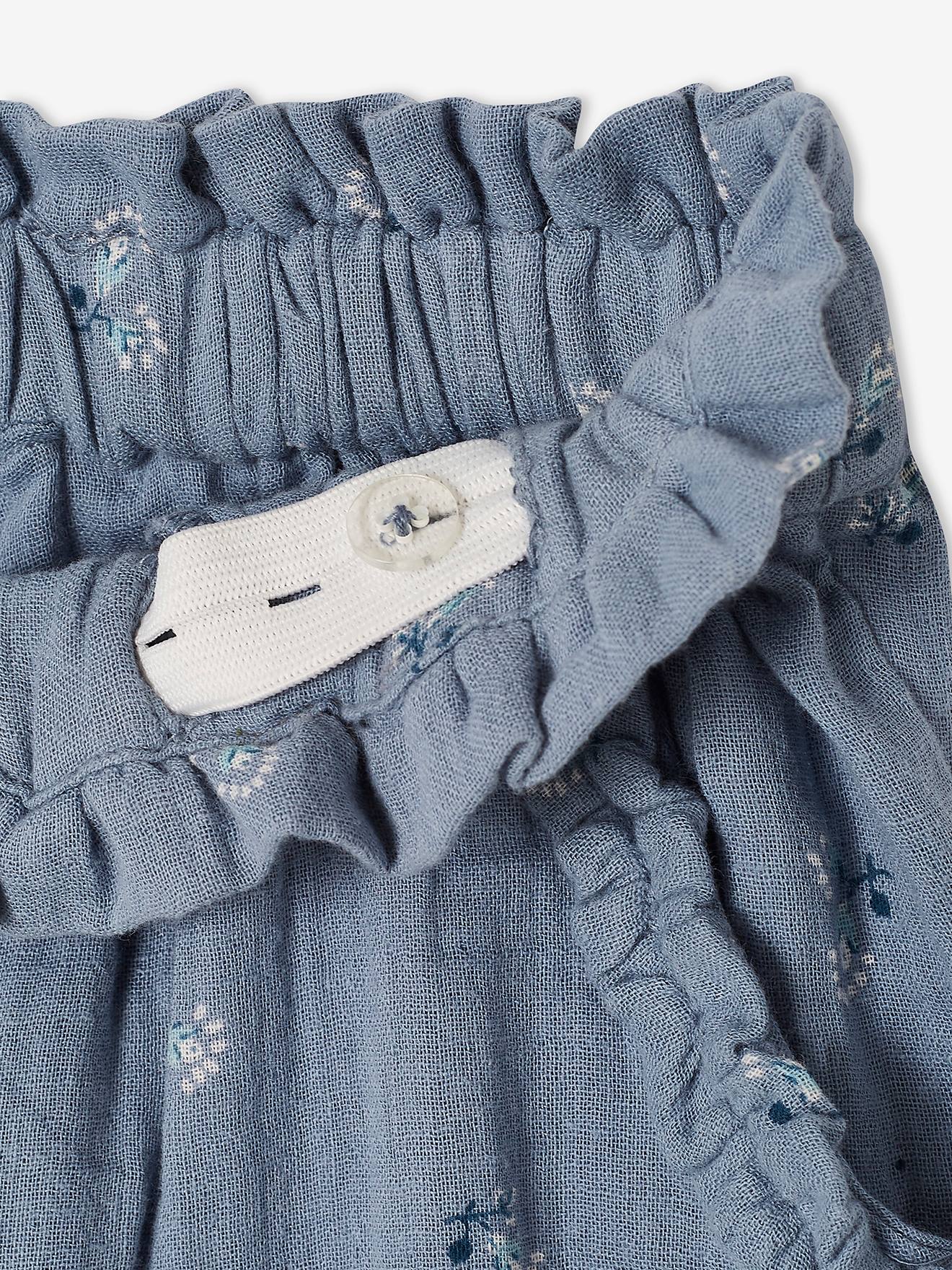 Pantacourt en gaze de coton fille bleu