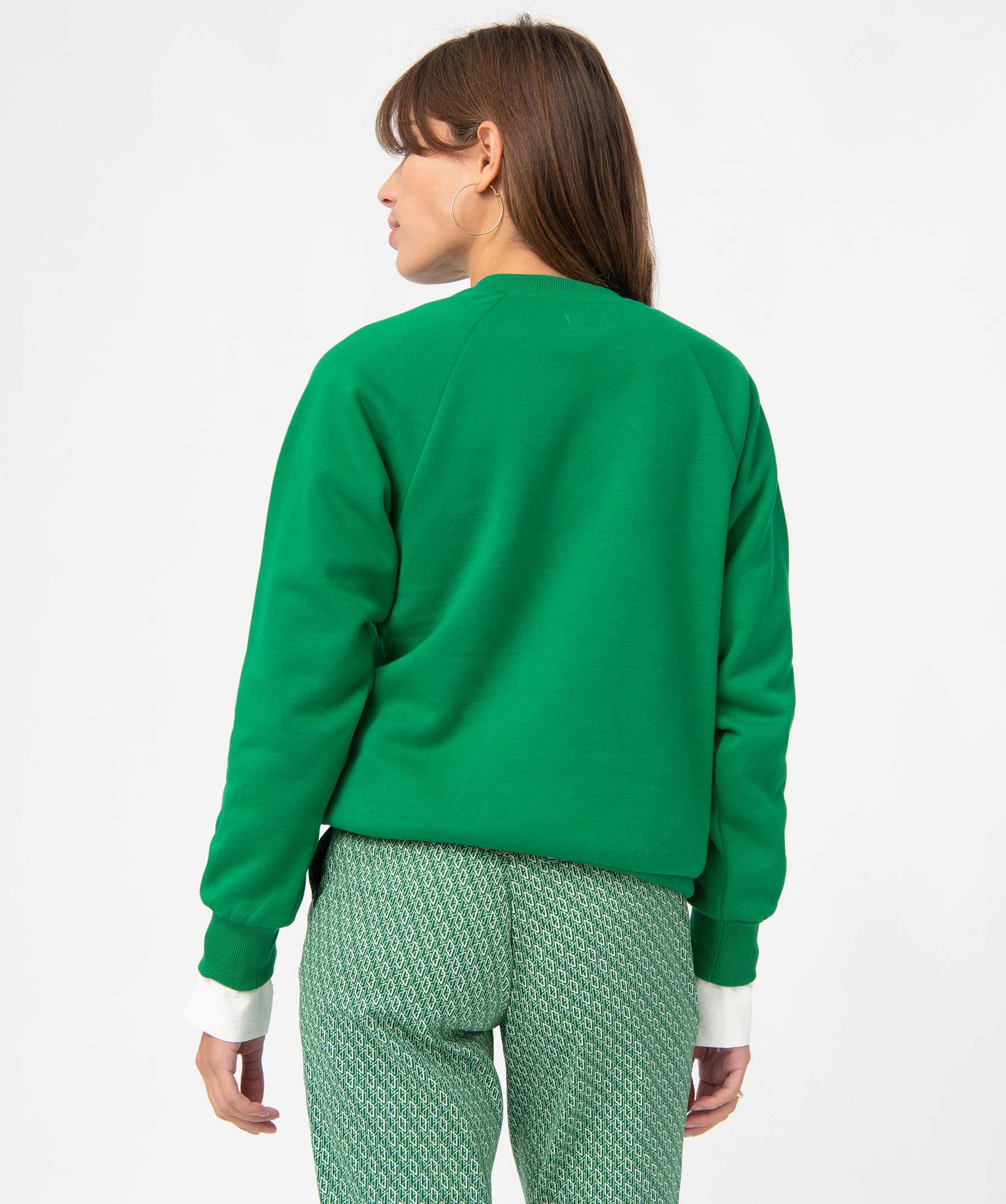 Sweat femme avec manches raglan et boutons fantaisie vert | GEMO