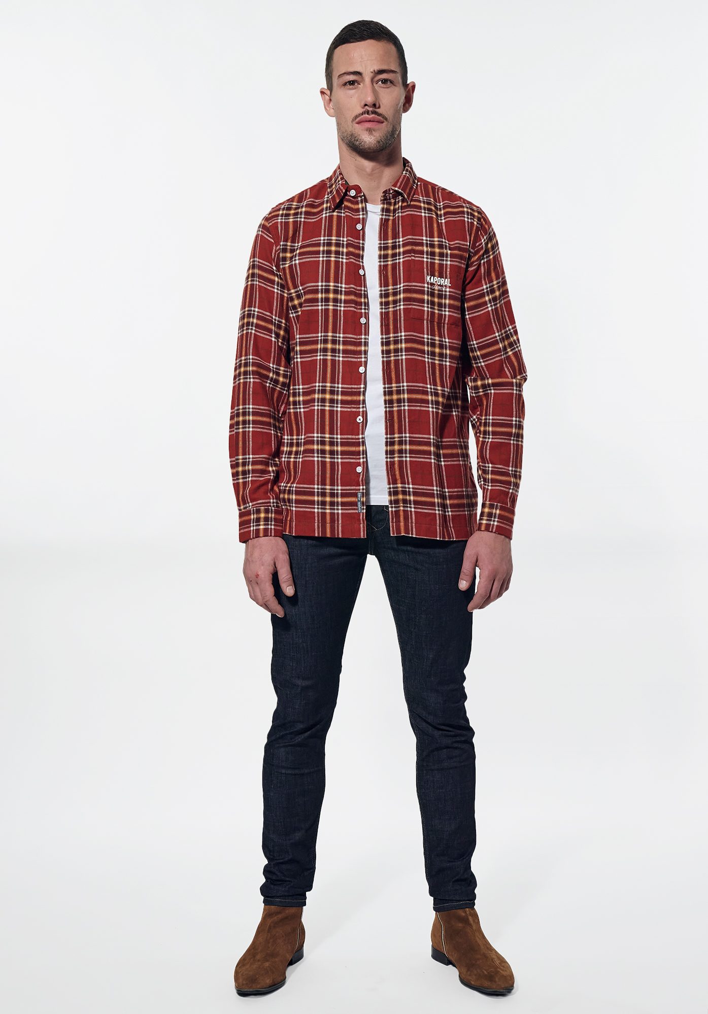 PAZ    Chemise à carreaux bordeaux régular Homme