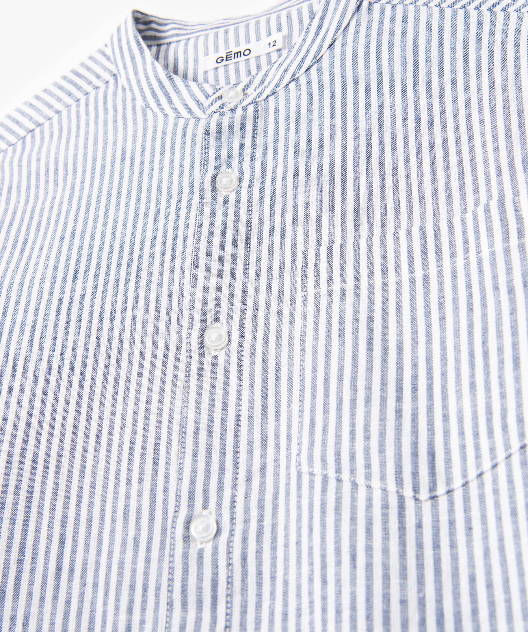 Chemise Garçon rayée à manches longues et col mao blanc | GEMO