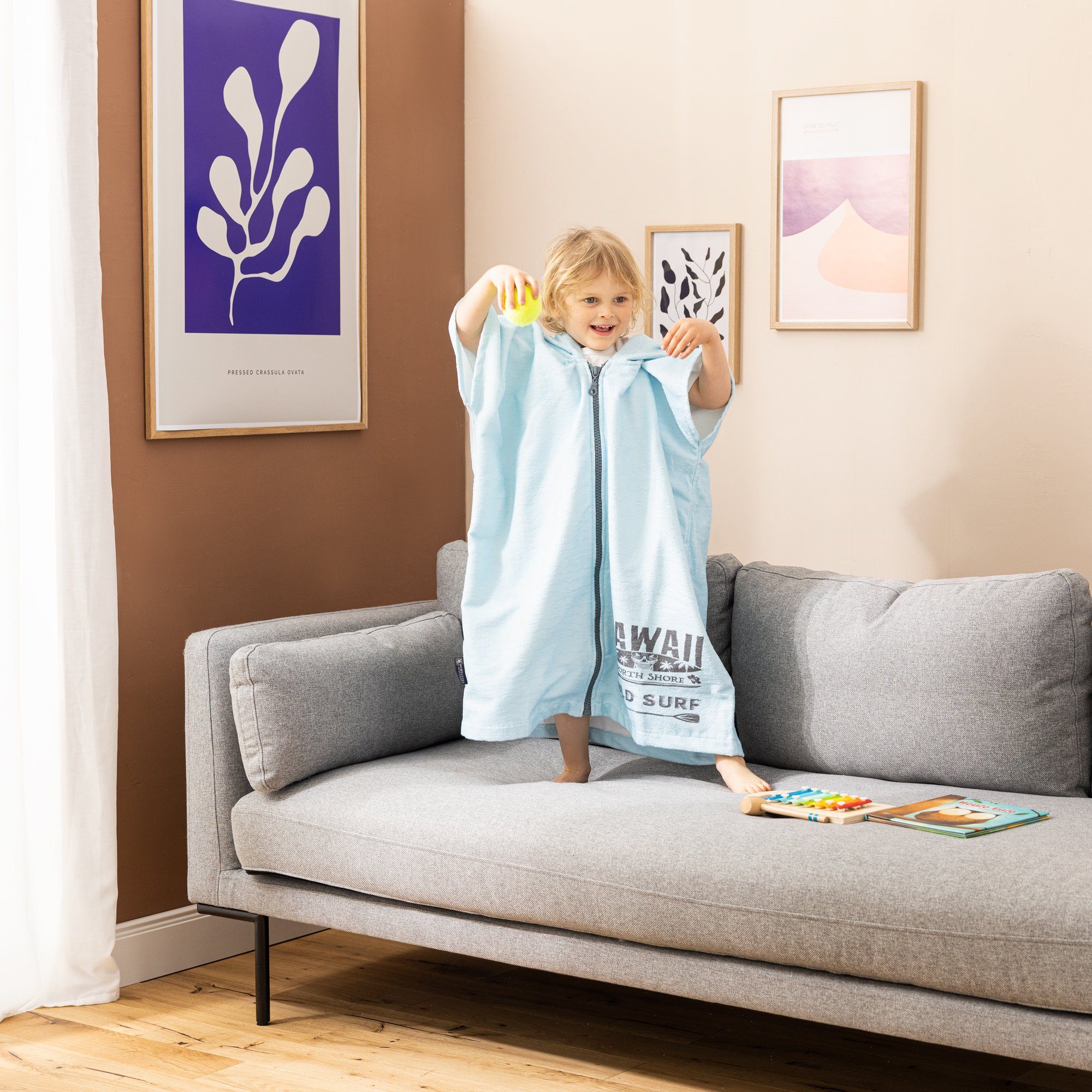 HOMELEVEL Bademantel Frottee Badeponcho mit Reißverschluss - Handtuch Poncho für Mädchen, Baumwolle