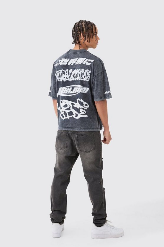 Zerrissene Slim-Fit Jeans in Charcoal