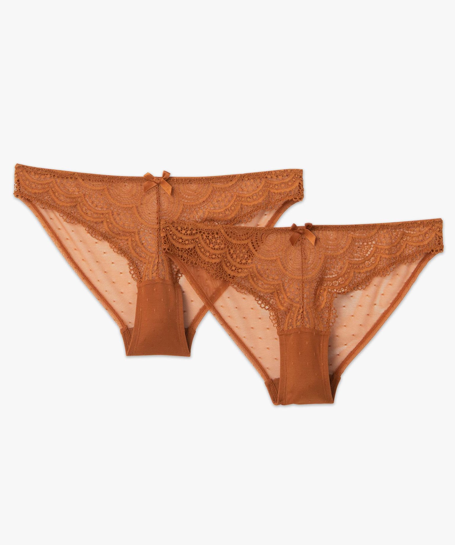 Culotte en dentelle et tulle femme (lot de 2) marron | GEMO