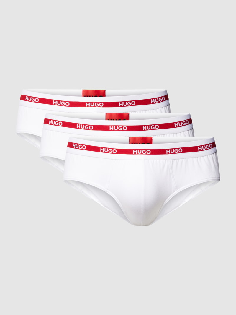 Slip mit elastischem Logo-Bund im 3er-Pack in weiß