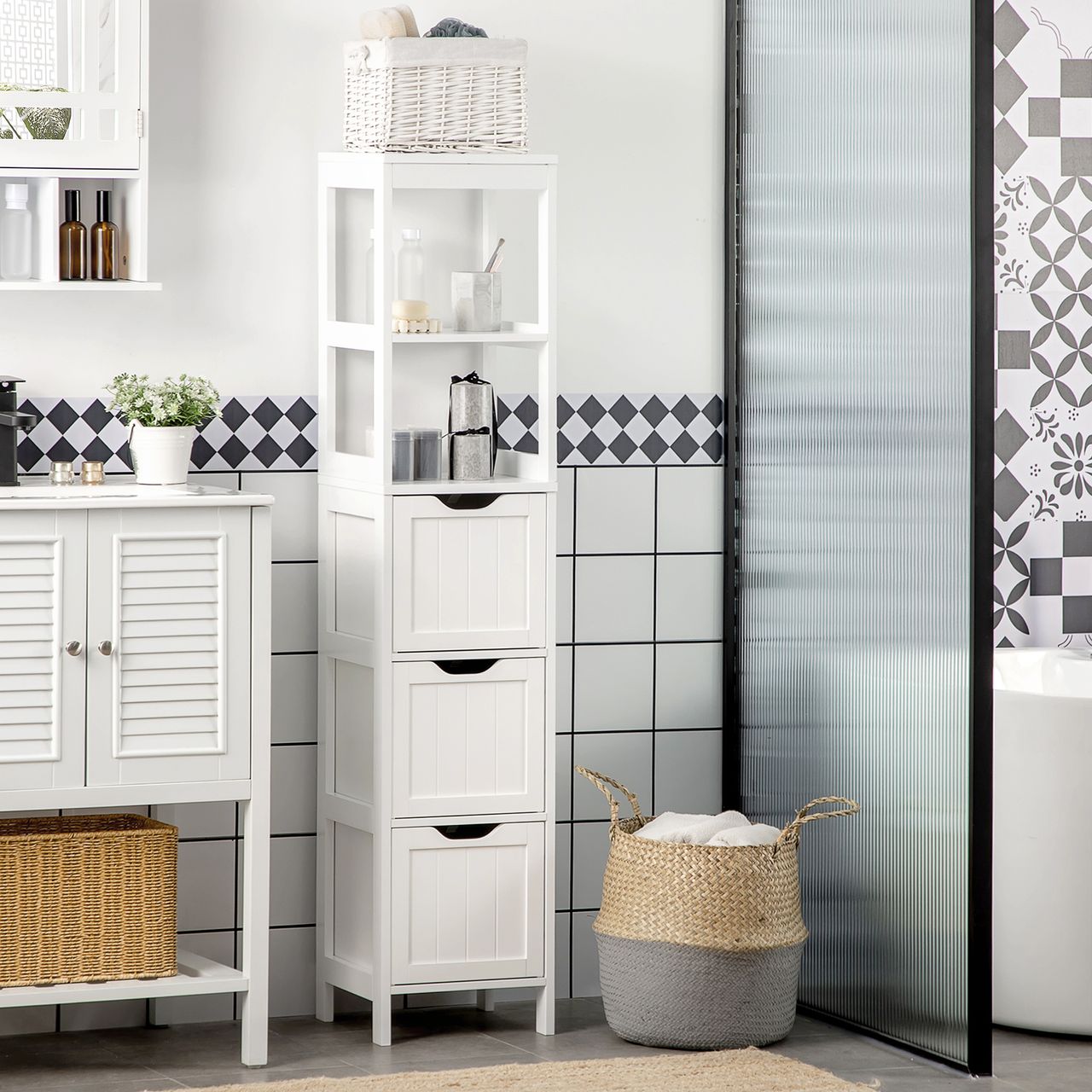 kleankin Badezimmerschrank Badschrank mit 2 offenen Fächern für Wohnzimmer