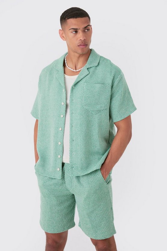 Boxy Short Sleeve Open Weave Shirt & Short Set