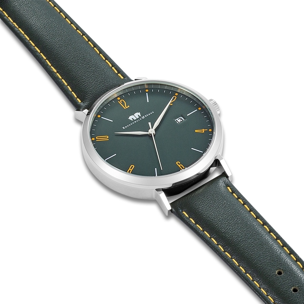 Rhodenwald & Söhne Montre à quartz Arakon II Argent Cuir véritable en Vert foncé Montre