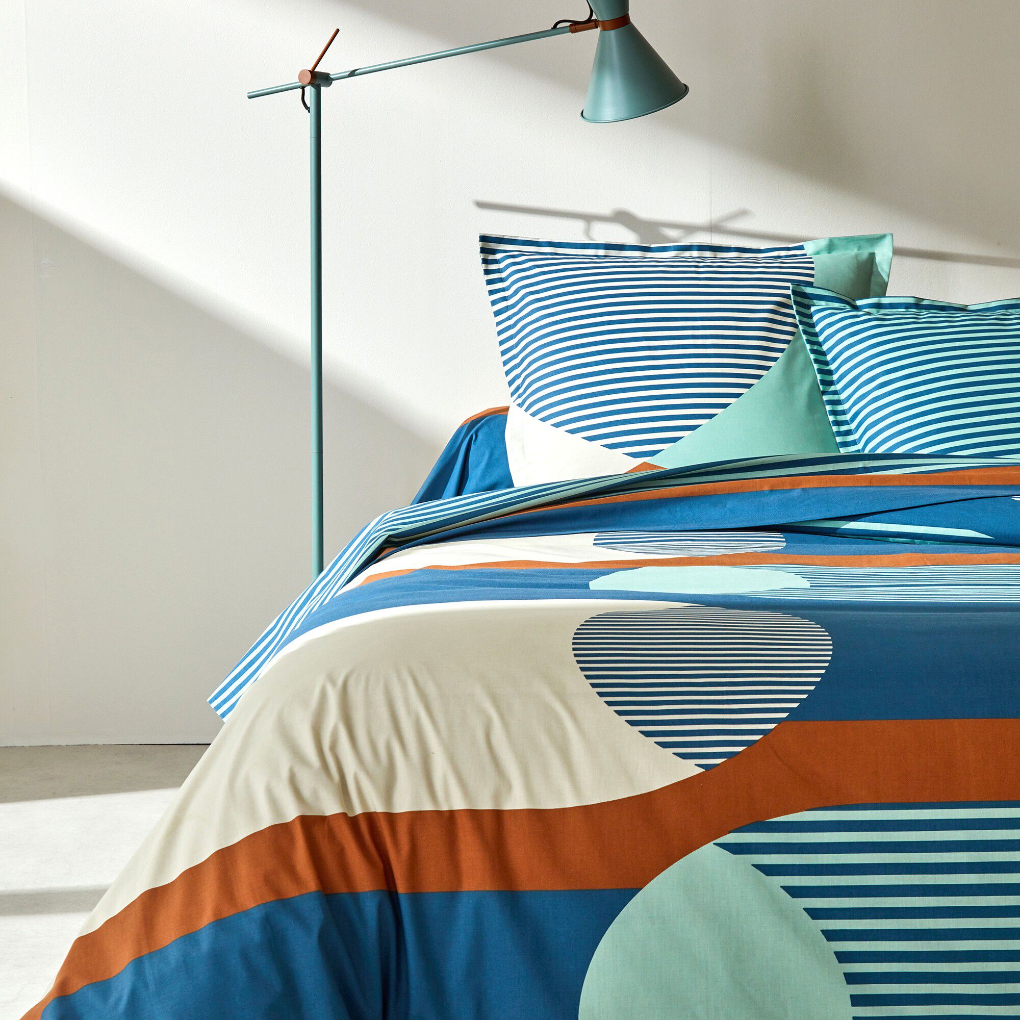 Linge de lit Nico en coton imprimé rayures style graphique