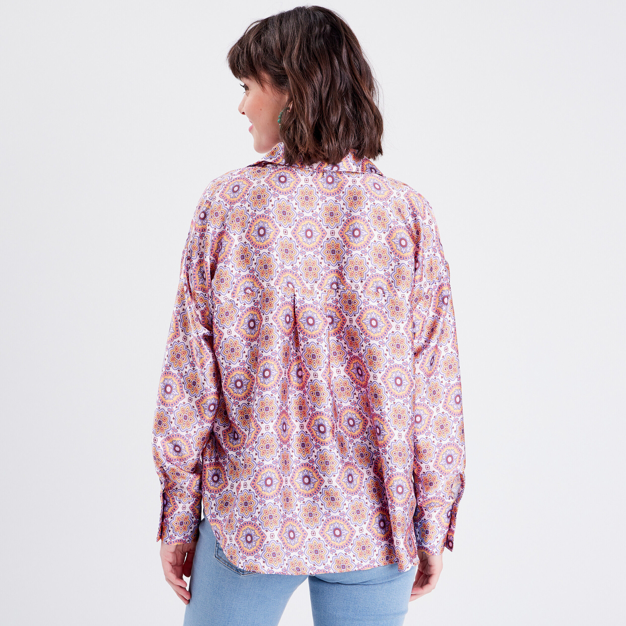 Chemise manches longues satin mauve femme | Cache Cache