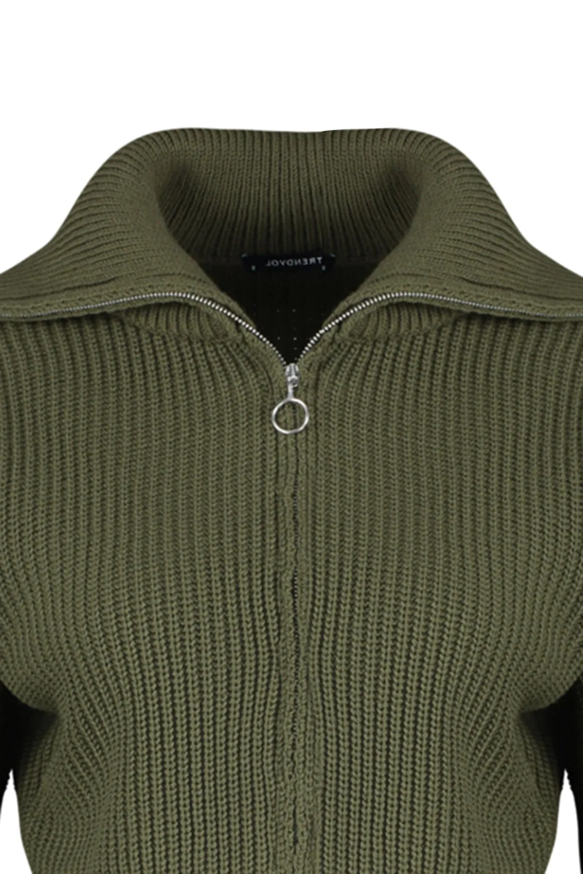 Trendyol Collection  Khakifarbene, kurze Strickjacke mit Reißverschluss TWOAW23HI00373