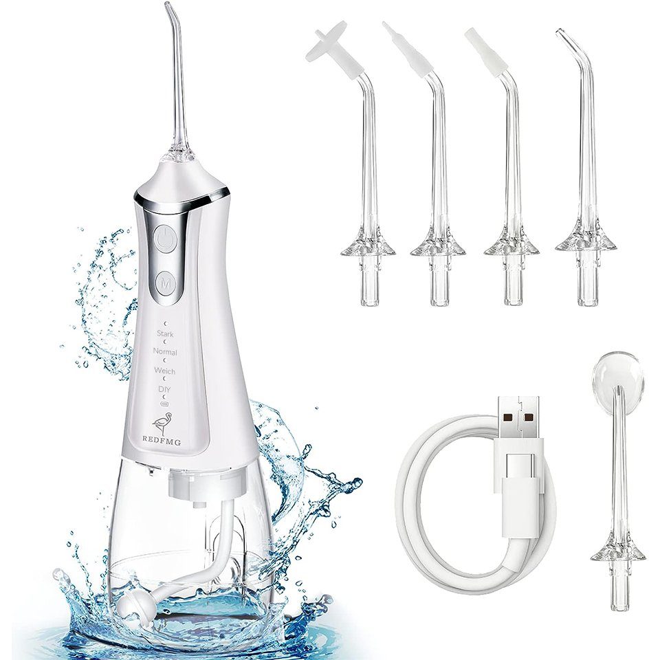 MDHAND Munddusche Cordless Power Flosser, 5 Modi für die Reinigung, 4 Intensitätsstufen, Tragbar für zu Hause, im Büro und auf Reisen
