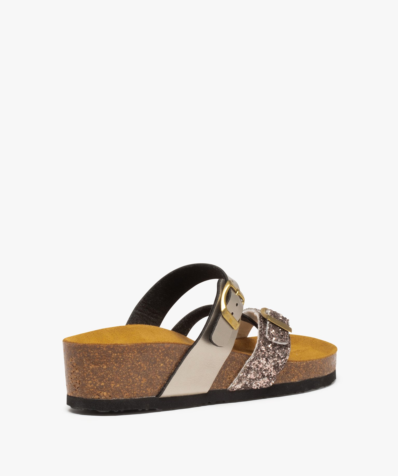 Mules femme avec brides scintillantes et pailletées bronze | GEMO