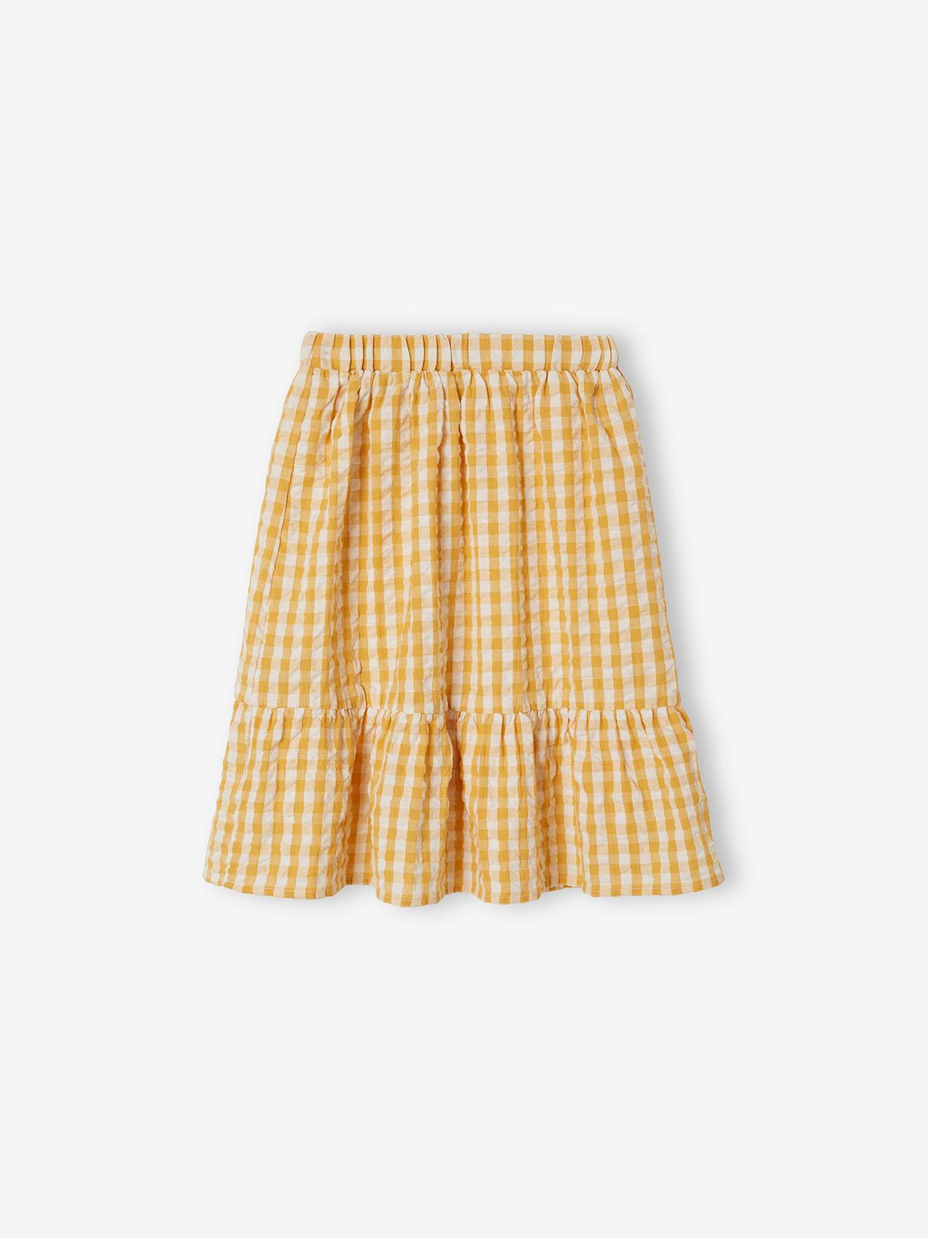 Jupe mi-longue à carreaux vichy fille carreaux jaune d'or
