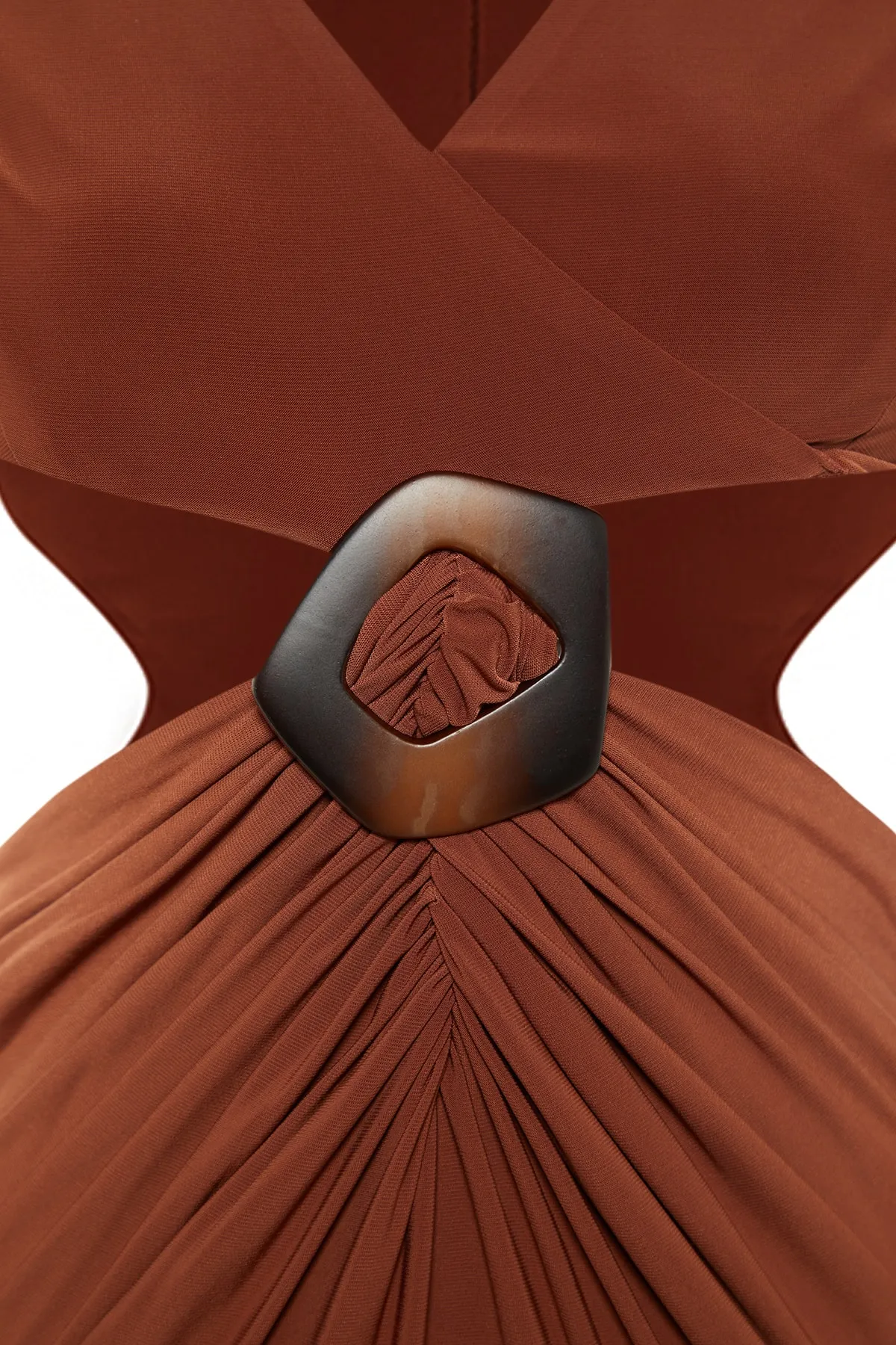 Trendyol Collection  Elegantes gestricktes Abendkleid mit zimtfarbenem Schnallendetail TPRAW23EL00149