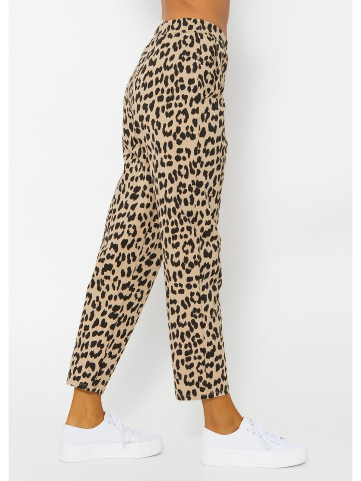 SASSYCLASSY Jersey Chino in Leo-Print in schwarz I camel günstig kaufen